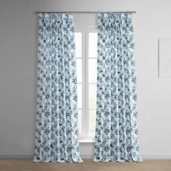 Artemis Blue French Pleat Printed Cotton Curtain