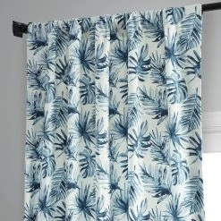 Artemis Blue Printed Cotton Curtain -Chic Curtains Shop PRCT D211A pole pocket header