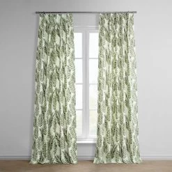 Kupala Eternal Green French Pleat Printed Cotton Curtain