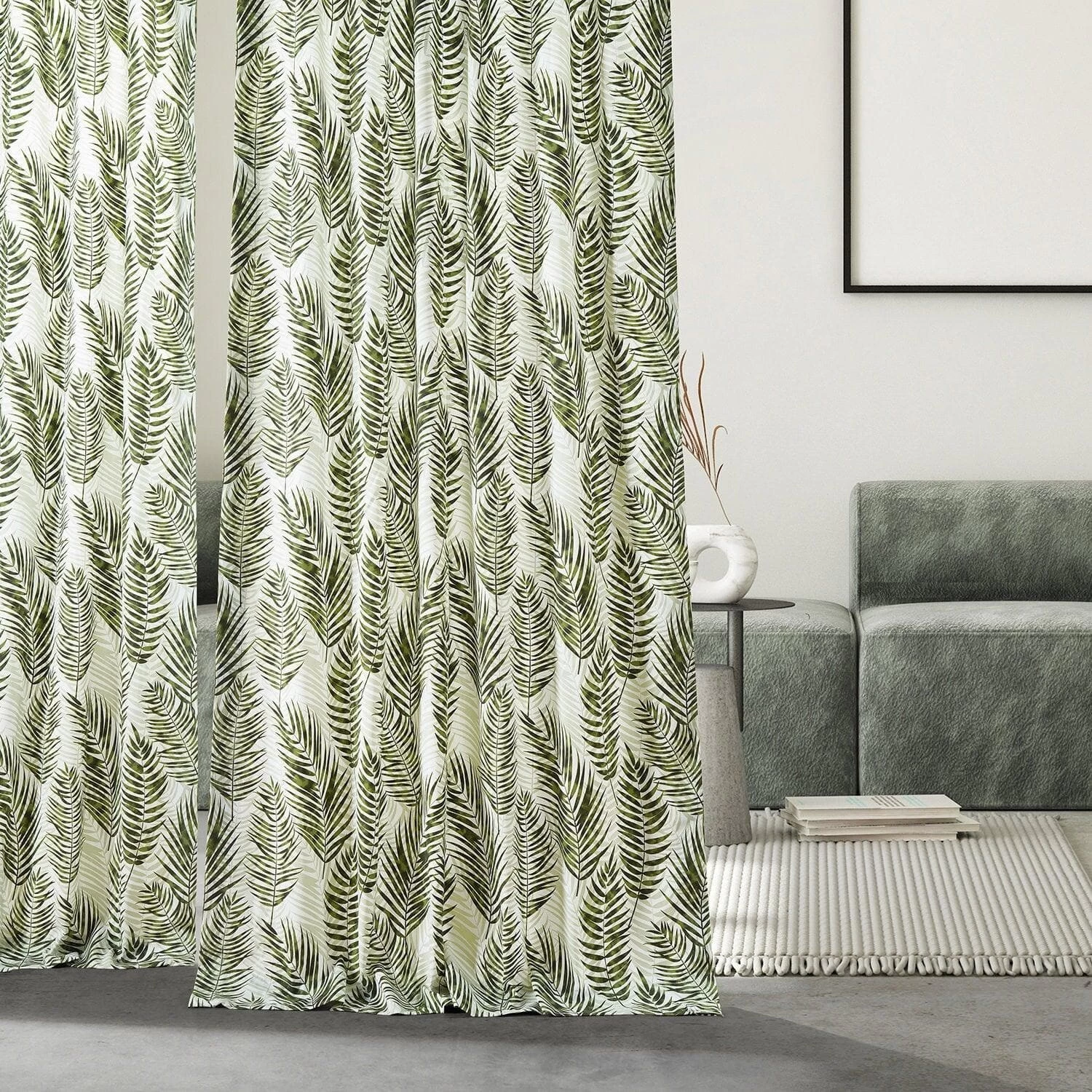 Kupala Eternal Green French Pleat Printed Cotton Curtain 8 Kupala Eternal Green French Pleat Printed Cotton Curtain - Image 6