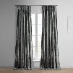 Sharkskin Black Solid French Pleat Printed Cotton Curtain