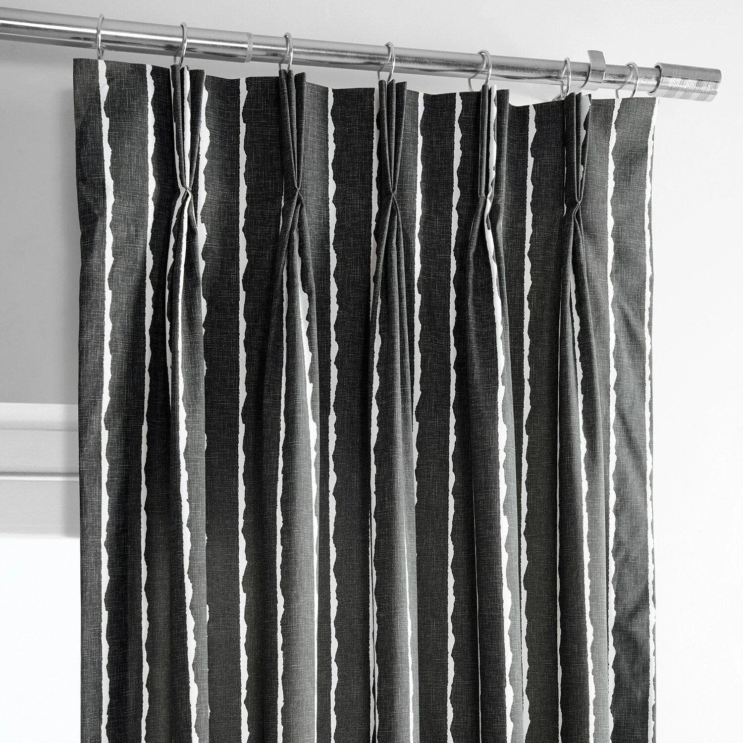 Sharkskin Black Solid French Pleat Printed Cotton Curtain 4 Sharkskin Black Solid French Pleat Printed Cotton Curtain - Image 2