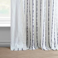 Sharkskin Blue Striped French Pleat Printed Cotton Curtain -Chic Curtains Shop PRCT D213B FP 97739 4