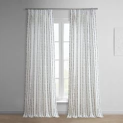 Sharkskin Black Striped French Pleat Printed Cotton Curtain