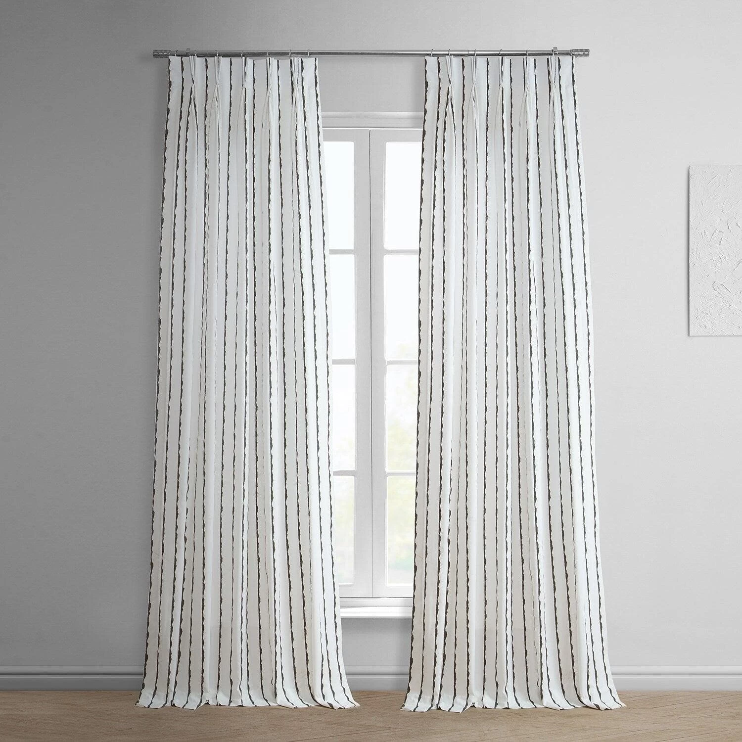 Sharkskin Black Striped French Pleat Printed Cotton Curtain 3 Sharkskin Black Striped French Pleat Printed Cotton Curtain