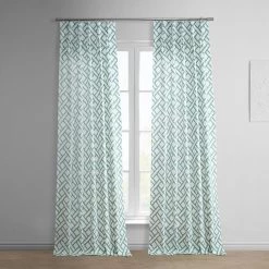 Garden Path Slate Blue French Pleat Printed Cotton Curtain