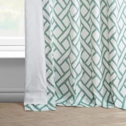 Garden Path Slate Blue French Pleat Printed Cotton Curtain -Chic Curtains Shop PRCT D215A FP 97743 4