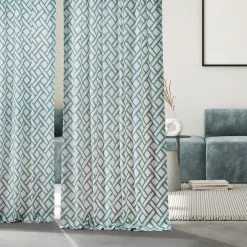Garden Path Slate Blue French Pleat Printed Cotton Curtain -Chic Curtains Shop PRCT D215A FP 97743 5