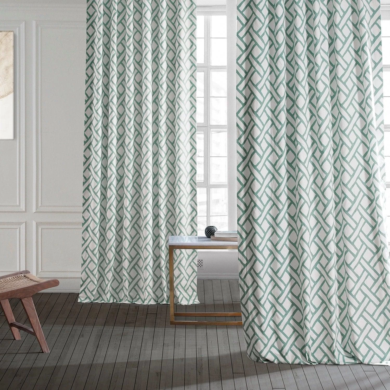 Garden Path Slate Blue Printed Cotton Curtain 8 Garden Path Slate Blue Printed Cotton Curtain - Image 6