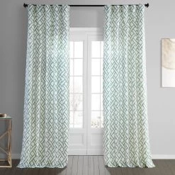Garden Path Slate Blue Printed Cotton Curtain