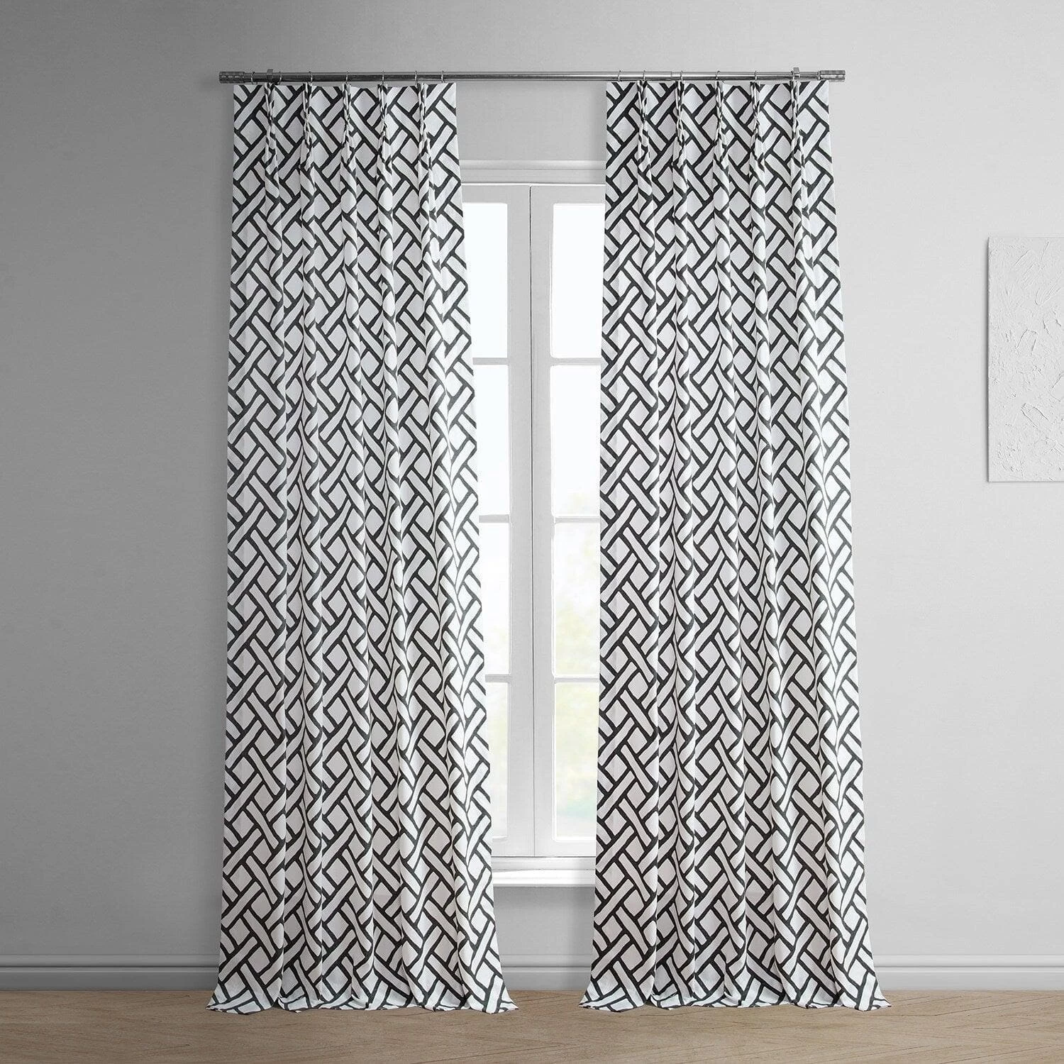 Garden Path Black French Pleat Printed Cotton Curtain 3 Garden Path Black French Pleat Printed Cotton Curtain