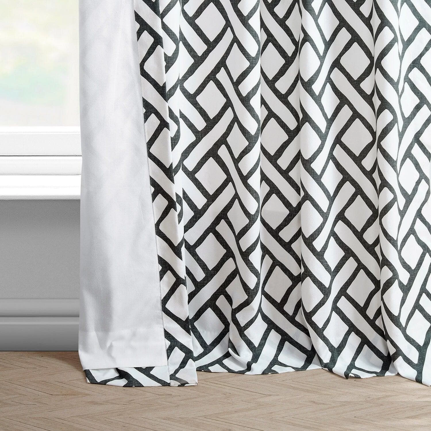 Garden Path Black French Pleat Printed Cotton Curtain 6 Garden Path Black French Pleat Printed Cotton Curtain - Image 4