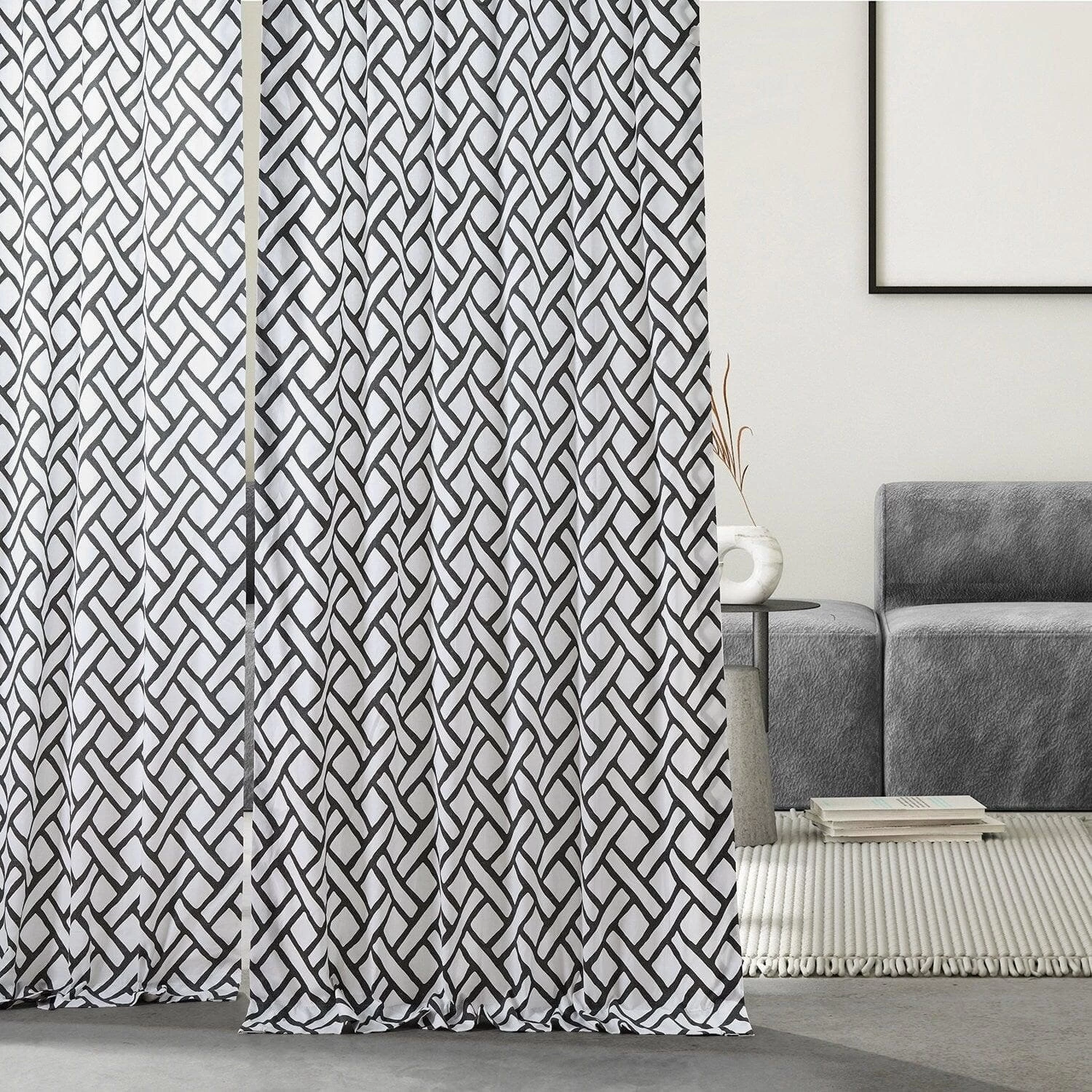 Garden Path Black French Pleat Printed Cotton Curtain 8 Garden Path Black French Pleat Printed Cotton Curtain - Image 6