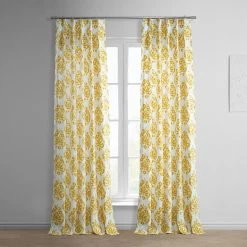 Sandlewood Gold French Pleat Printed Cotton Curtain
