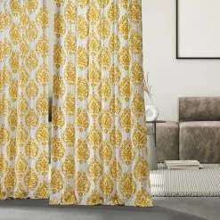 Sandlewood Gold French Pleat Printed Cotton Curtain -Chic Curtains Shop PRCT D217 FP 97747 5