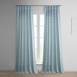 Honeycomb Ripple Aqua French Pleat Printed Cotton Curtain