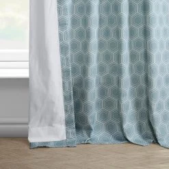Honeycomb Ripple Aqua French Pleat Printed Cotton Curtain -Chic Curtains Shop PRCT D218 FP 97748 4