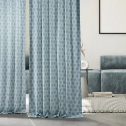 Honeycomb Ripple Aqua French Pleat Printed Cotton Curtain -Chic Curtains Shop PRCT D218 FP 97748 5