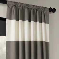 Slate Grey & Off White Horizontal Striped Printed Cotton Curtain 11 Slate Grey & Off White Horizontal Striped Printed Cotton Curtain -Chic Curtains Shop PRCT HS02 35612 3