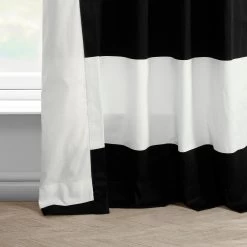 Onyx Black & Off White Horizontal Striped French Pleat Printed Cotton Curtain -Chic Curtains Shop PRCT HS06 FP 98498 4