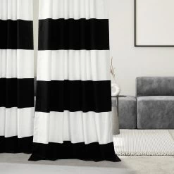 Onyx Black & Off White Horizontal Striped French Pleat Printed Cotton Curtain -Chic Curtains Shop PRCT HS06 FP 98498 5