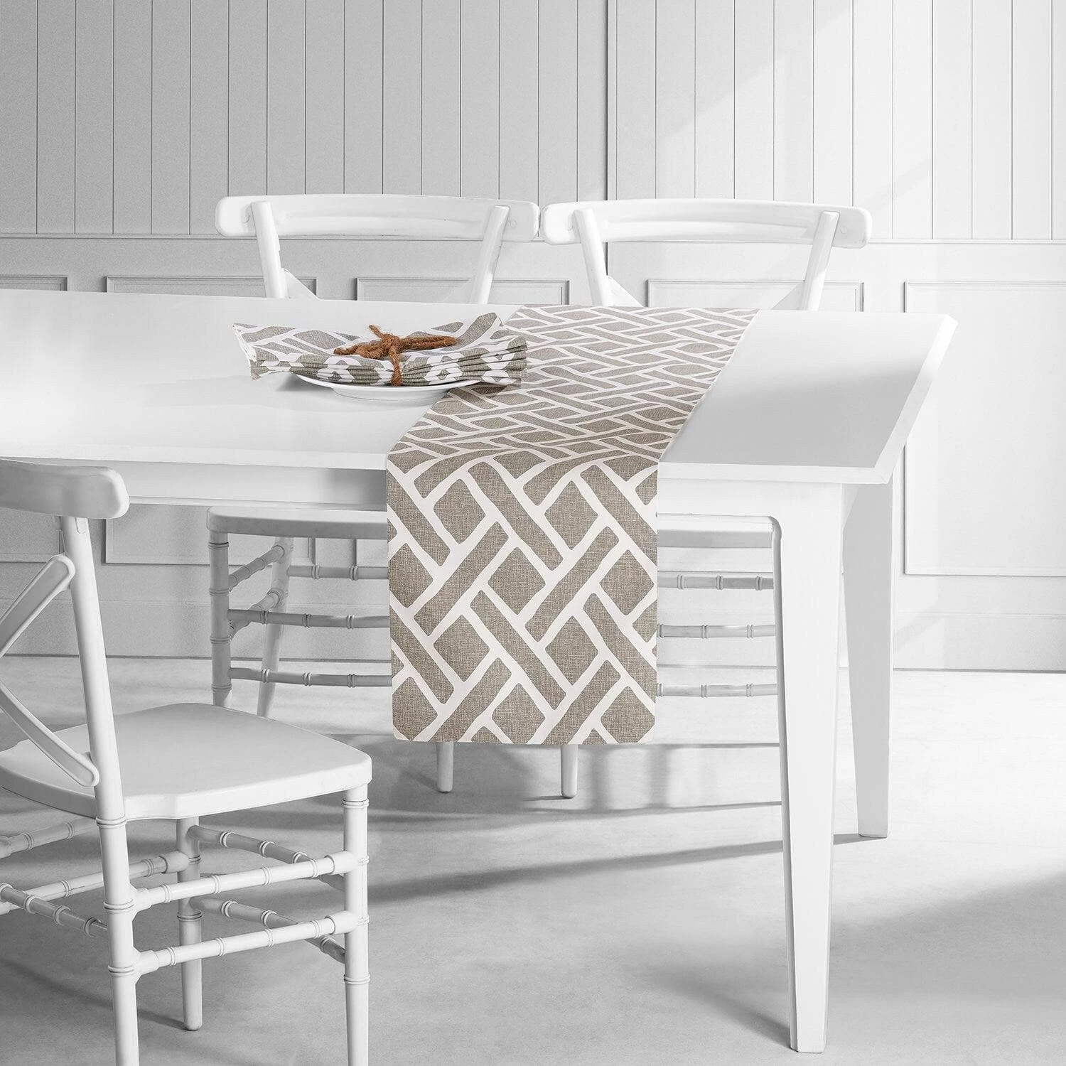 Martinique Taupe Printed Cotton Table Runner & Placemats 5 Martinique Taupe Printed Cotton Table Runner & Placemats - Image 3