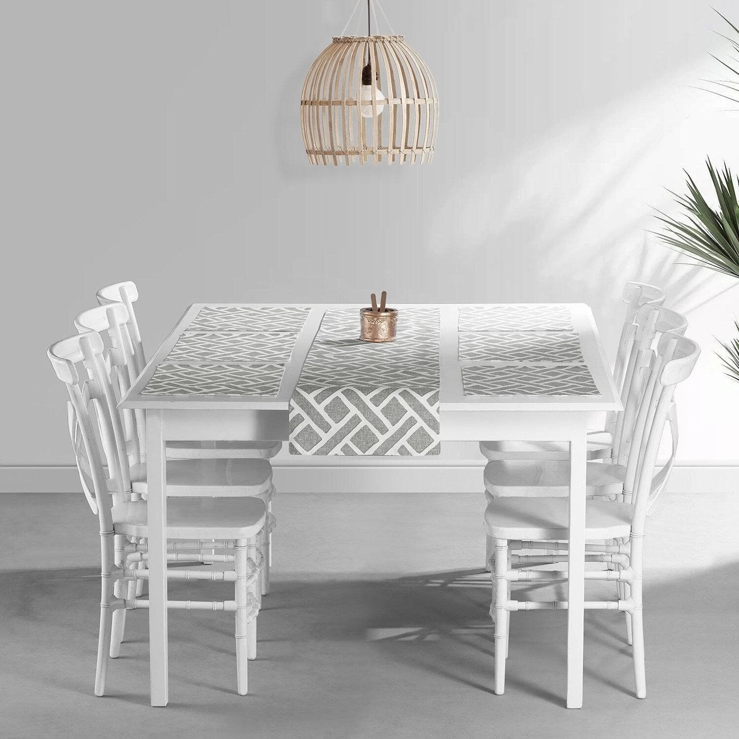 Martinique Grey Printed Cotton Table Runner & Placemats 4 Martinique Grey Printed Cotton Table Runner & Placemats - Image 2