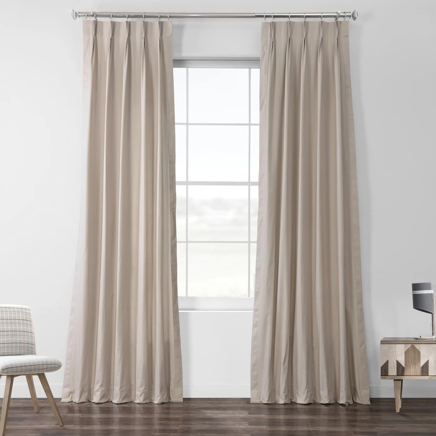 Hazelwood Beige French Pleat Solid Cotton Curtain 3 Hazelwood Beige French Pleat Solid Cotton Curtain