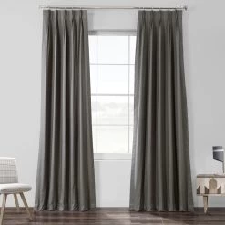 Millstone Grey French Pleat Solid Cotton Curtain