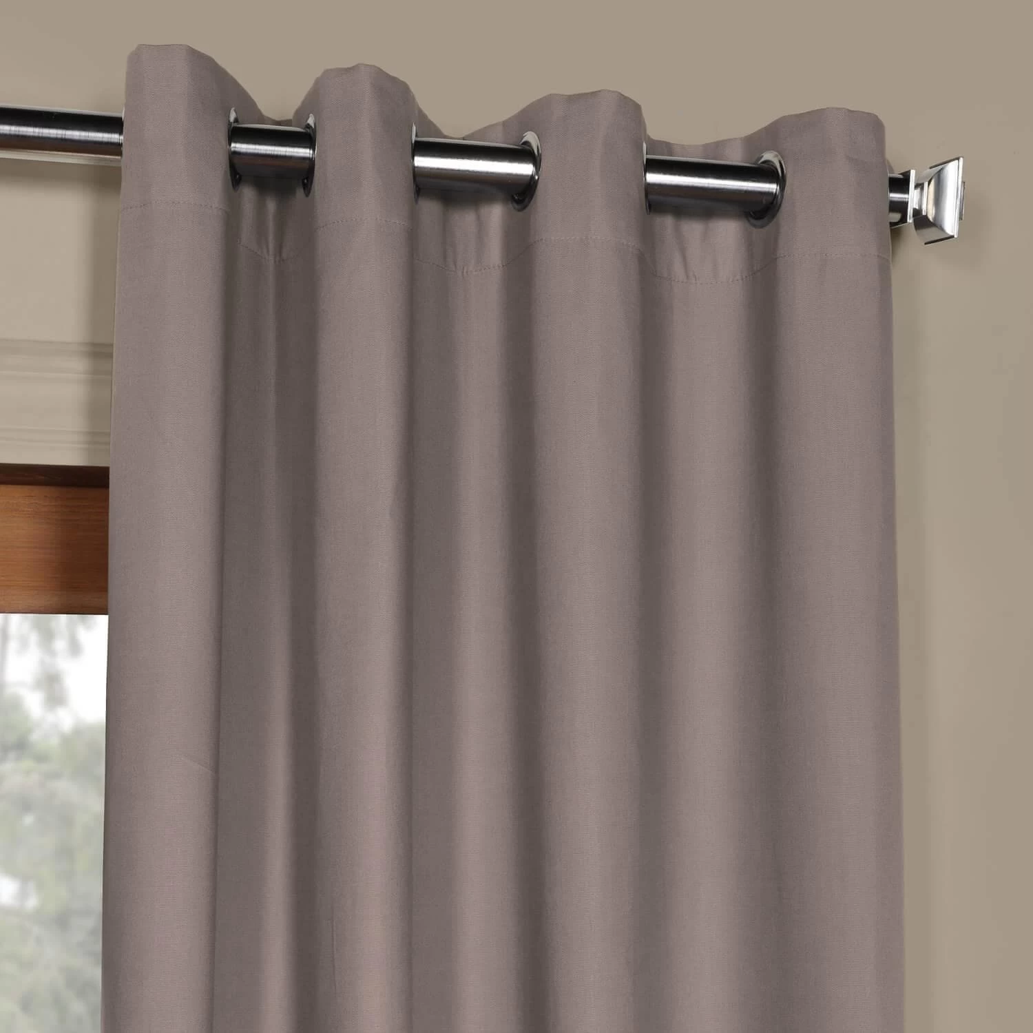 Millstone Grey Grommet Solid Cotton Curtain 4 Millstone Grey Grommet Solid Cotton Curtain - Image 2