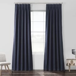 Polo Navy French Pleat Solid Cotton Curtain