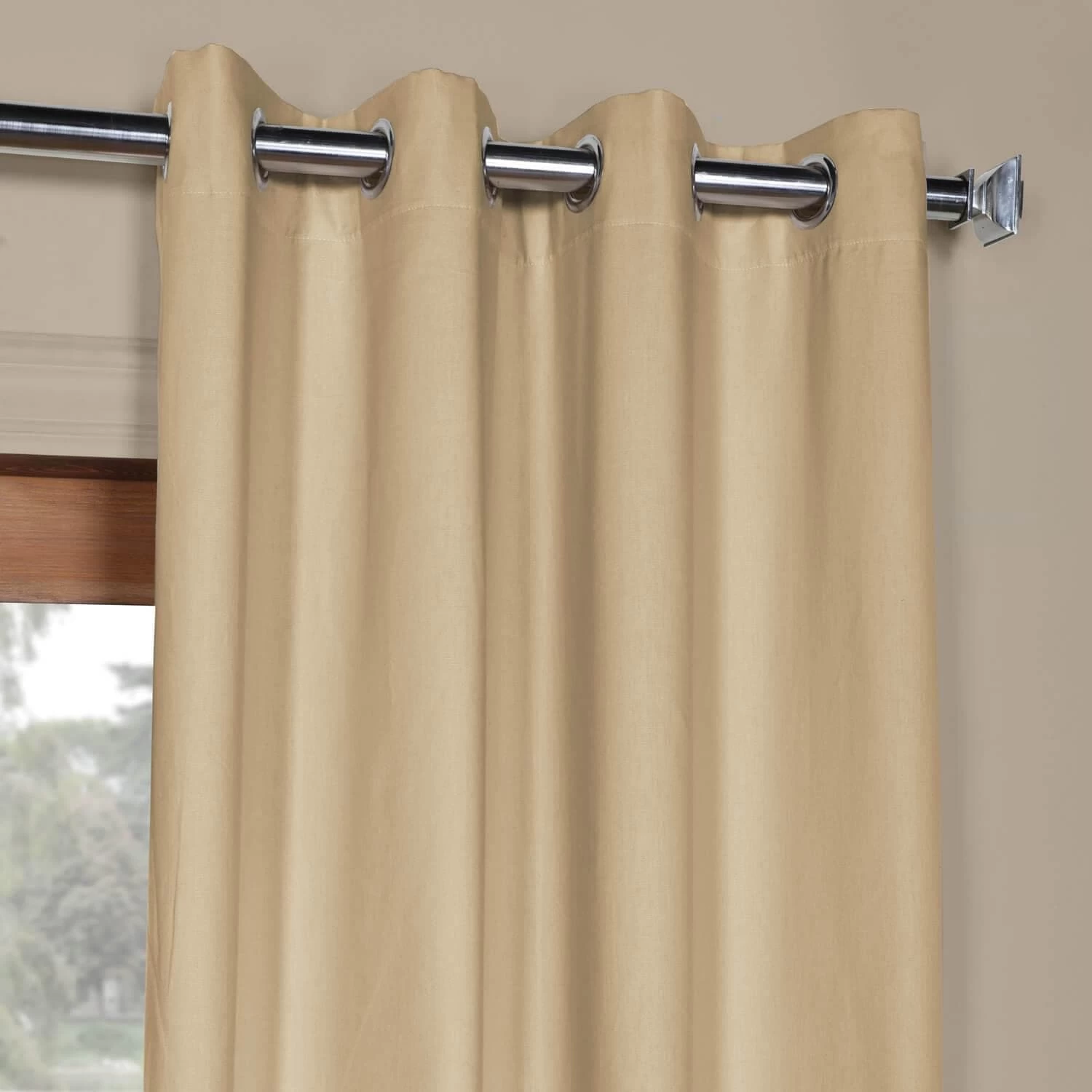 Shaker Beige Grommet Solid Cotton Curtain 5 Shaker Beige Grommet Solid Cotton Curtain - Image 3