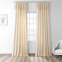 English Cream Tie-Top Solid Cotton Curtain