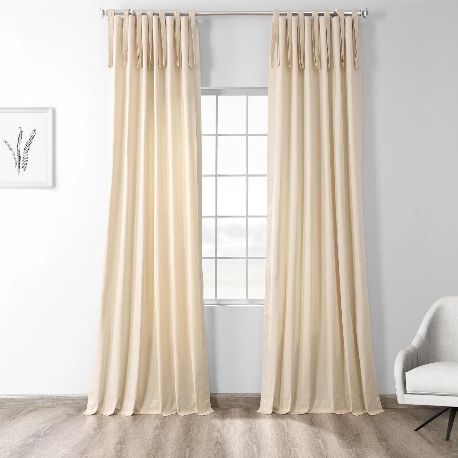 English Cream Tie-Top Solid Cotton Curtain 3 English Cream Tie-Top Solid Cotton Curtain