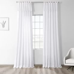 Whisper White Tie-Top Solid Cotton Curtain