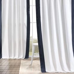 Fresh Popcorn & Polo Navy Vertical Printed Cotton Curtain -Chic Curtains Shop PRCT VC1713 39695