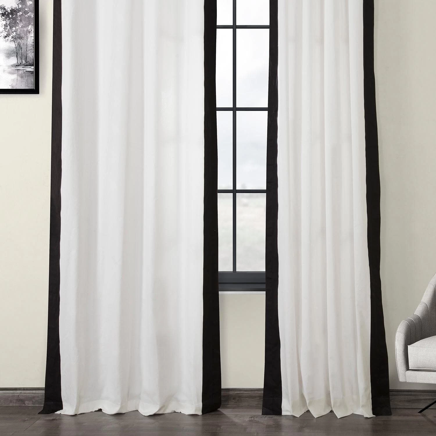 Fresh Popcorn & Black French Pleat Vertical Printed Cotton Curtain 8 Fresh Popcorn & Black French Pleat Vertical Printed Cotton Curtain - Image 6