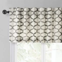 Illusions Silver Grey Printed Cotton Window Valance -Chic Curtains Shop PRCT VLD02 back tab header