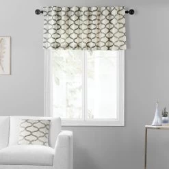 Illusions Silver Grey Printed Cotton Window Valance -Chic Curtains Shop PRCT VLD02 front view