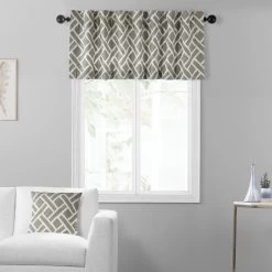 Martinique Taupe Printed Cotton Window Valance 9 Martinique Taupe Printed Cotton Window Valance -Chic Curtains Shop PRCT VLD07 front view