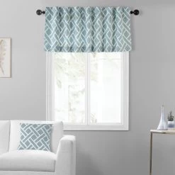 Martinique Aqua Printed Cotton Window Valance -Chic Curtains Shop PRCT VLD07B front view