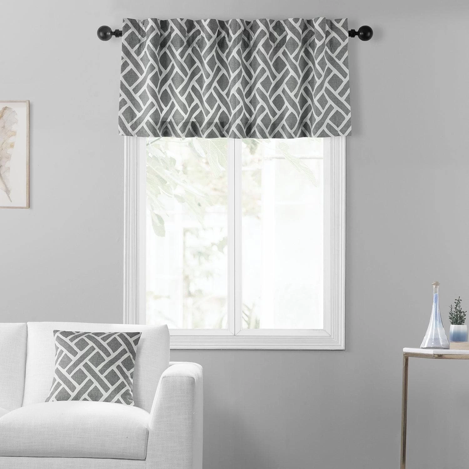 Martinique Grey Printed Cotton Window Valance 6 Martinique Grey Printed Cotton Window Valance - Image 4