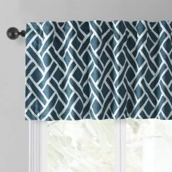 Martinique Blue Printed Cotton Window Valance -Chic Curtains Shop PRCT VLD07D back tab header