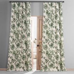 Indonesian Green Printed Cotton Hotel Blackout Curtain