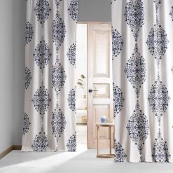 Kerala Blue Printed Cotton Hotel Blackout Curtain 13 Kerala Blue Printed Cotton Hotel Blackout Curtain -Chic Curtains Shop PRTW BOD41 79627