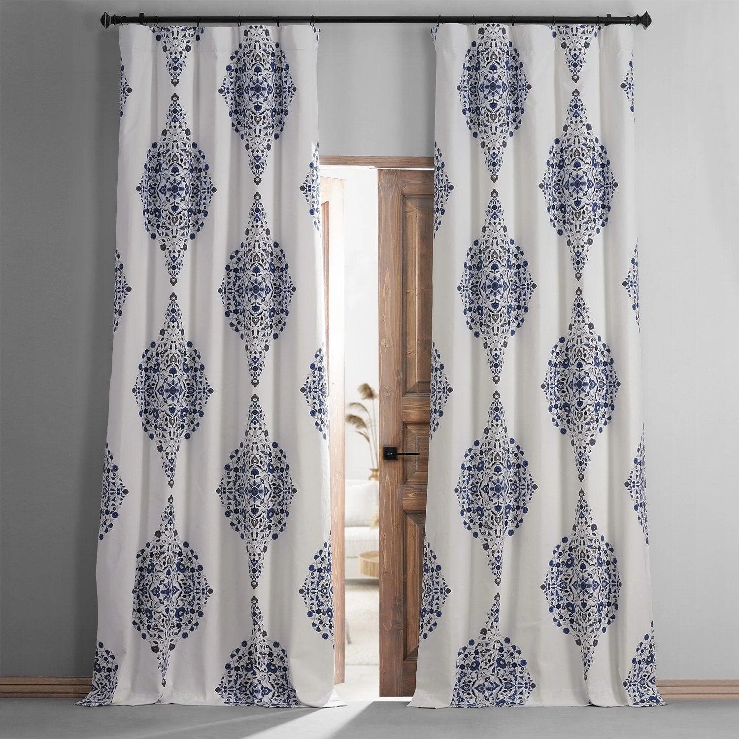 Kerala Blue Printed Cotton Hotel Blackout Curtain 3 Kerala Blue Printed Cotton Hotel Blackout Curtain