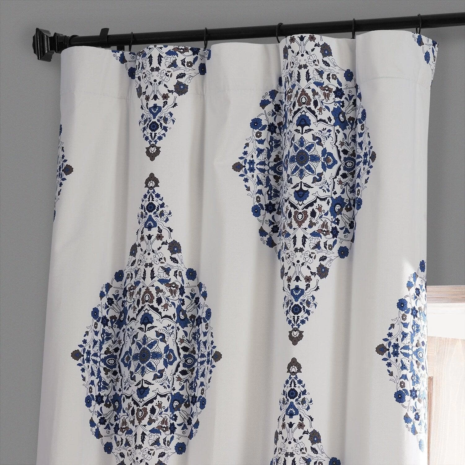 Kerala Blue Printed Cotton Hotel Blackout Curtain 4 Kerala Blue Printed Cotton Hotel Blackout Curtain - Image 2