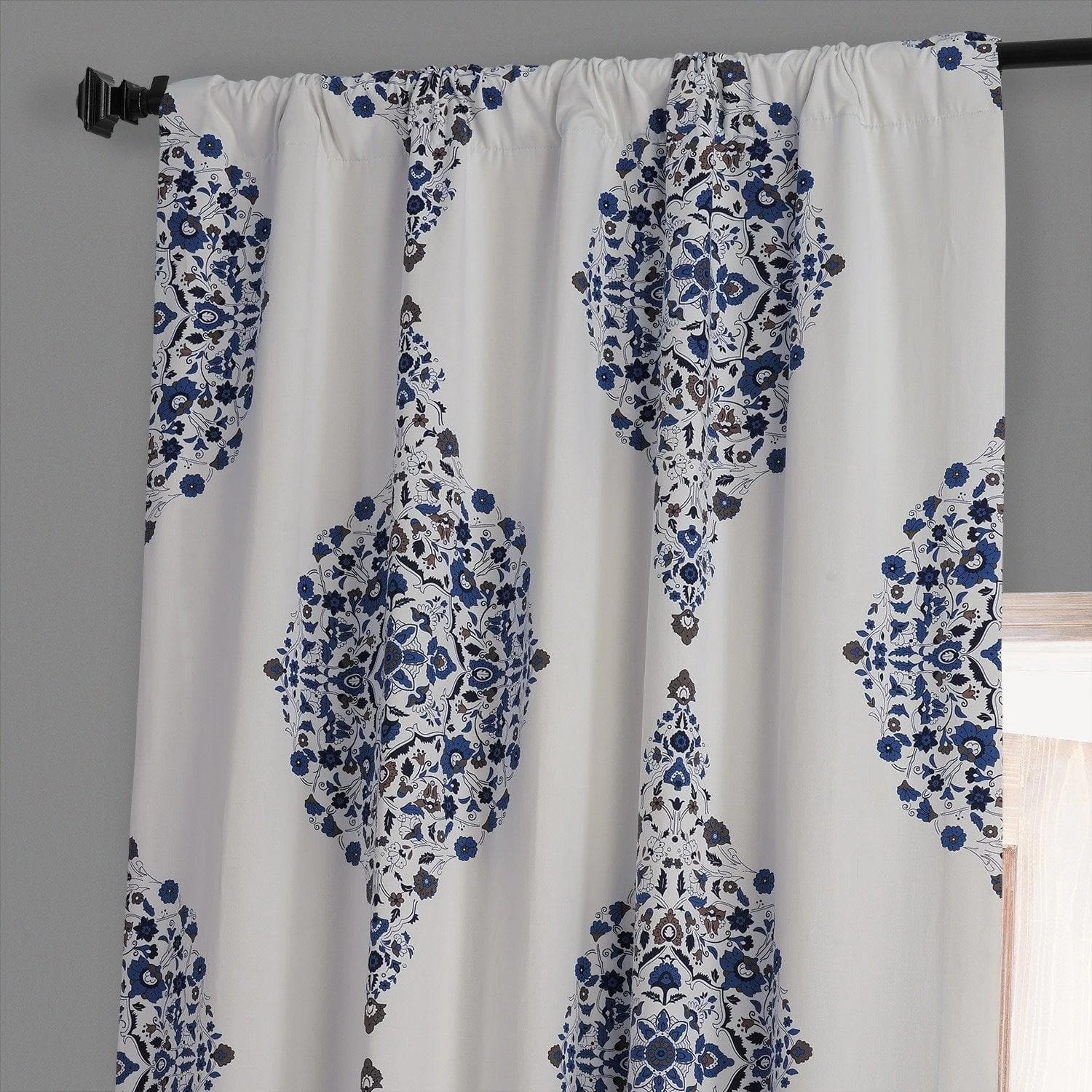 Kerala Blue Printed Cotton Hotel Blackout Curtain 6 Kerala Blue Printed Cotton Hotel Blackout Curtain - Image 4