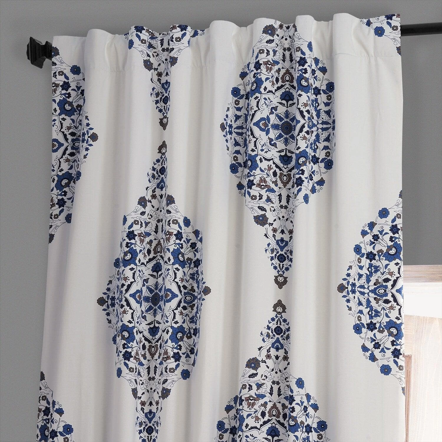 Kerala Blue Printed Cotton Hotel Blackout Curtain 5 Kerala Blue Printed Cotton Hotel Blackout Curtain - Image 3