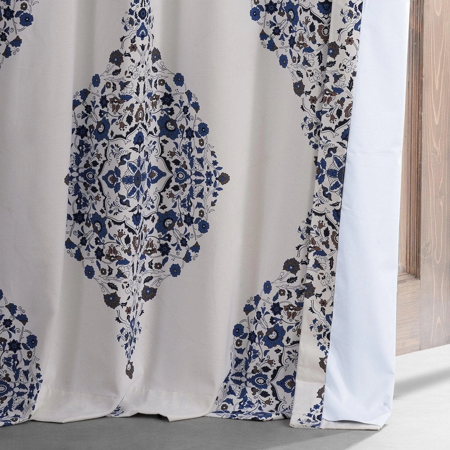 Kerala Blue Printed Cotton Hotel Blackout Curtain 7 Kerala Blue Printed Cotton Hotel Blackout Curtain - Image 5